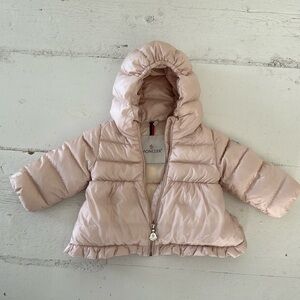 Moncler Pink Odile A-Line Baby Puffer Jacket